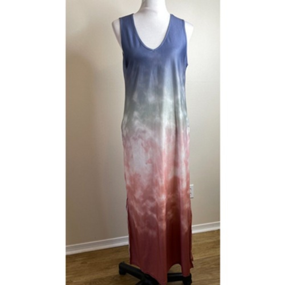 Emery Rose Maxi Sleeveless Dress Size Small Multi Color Ombre Boho Side Slits